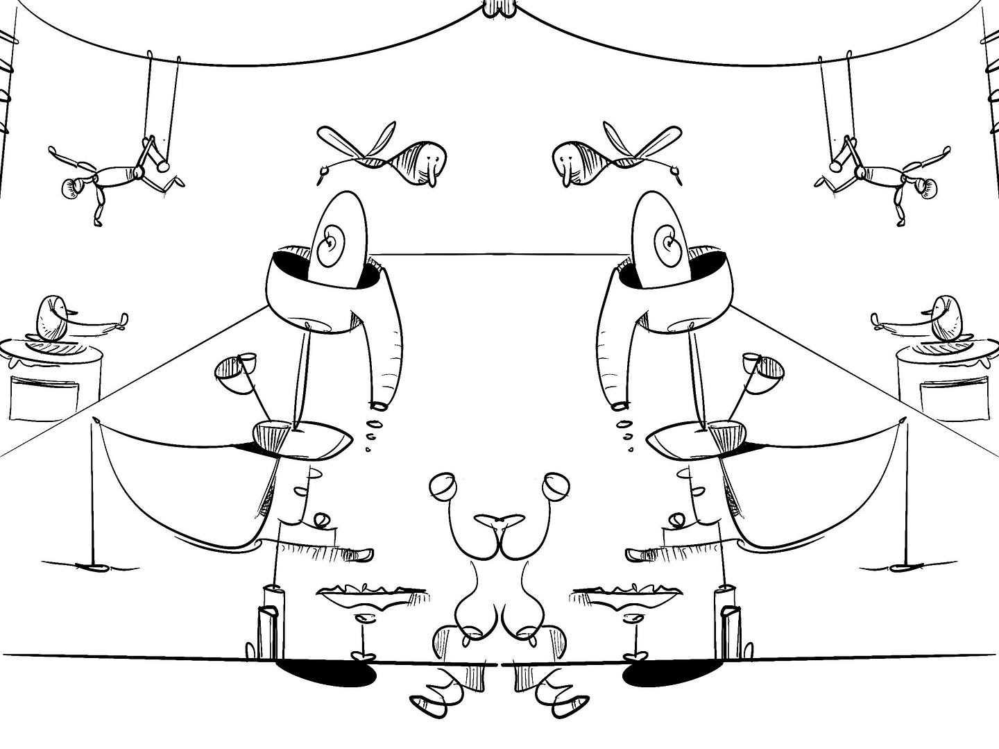 Circus tent environment with imaginative figures