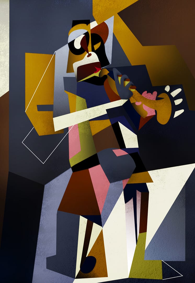 Abstract trumpet player