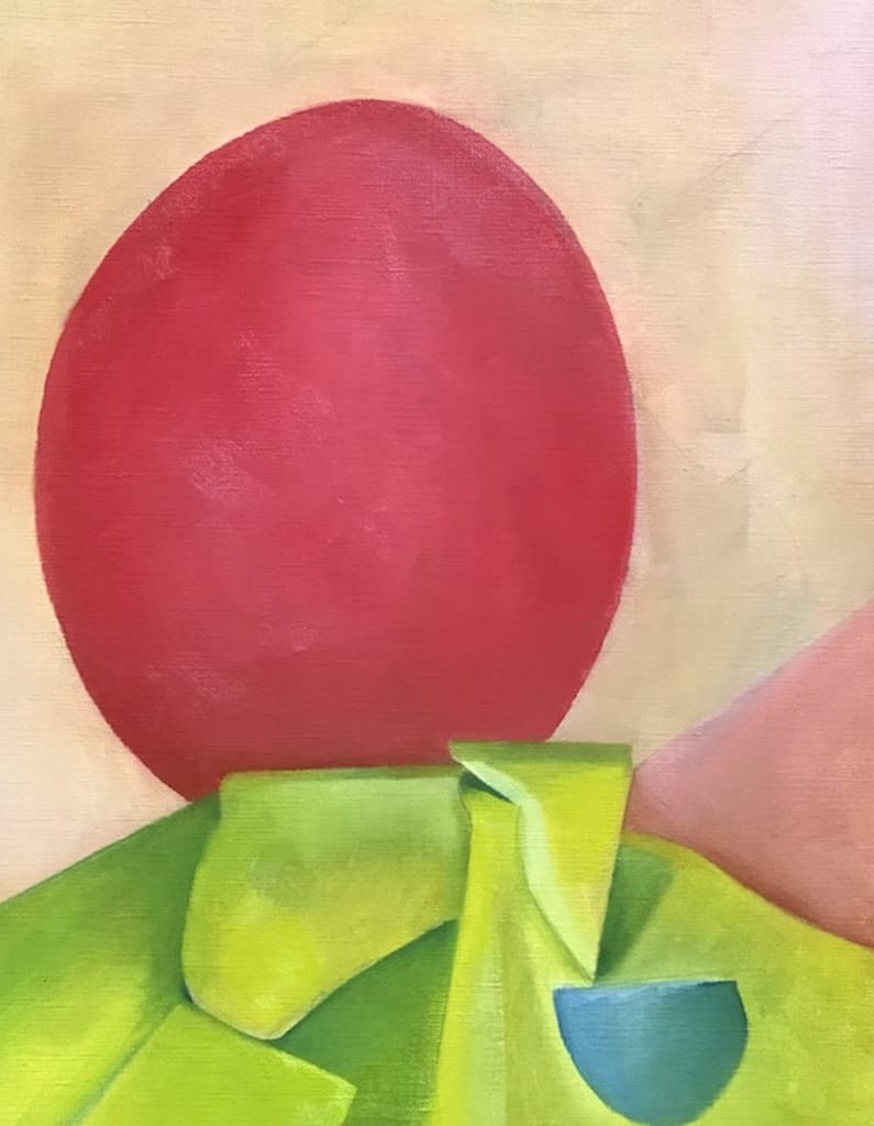 Abstract bust of green suit and red balloon for head